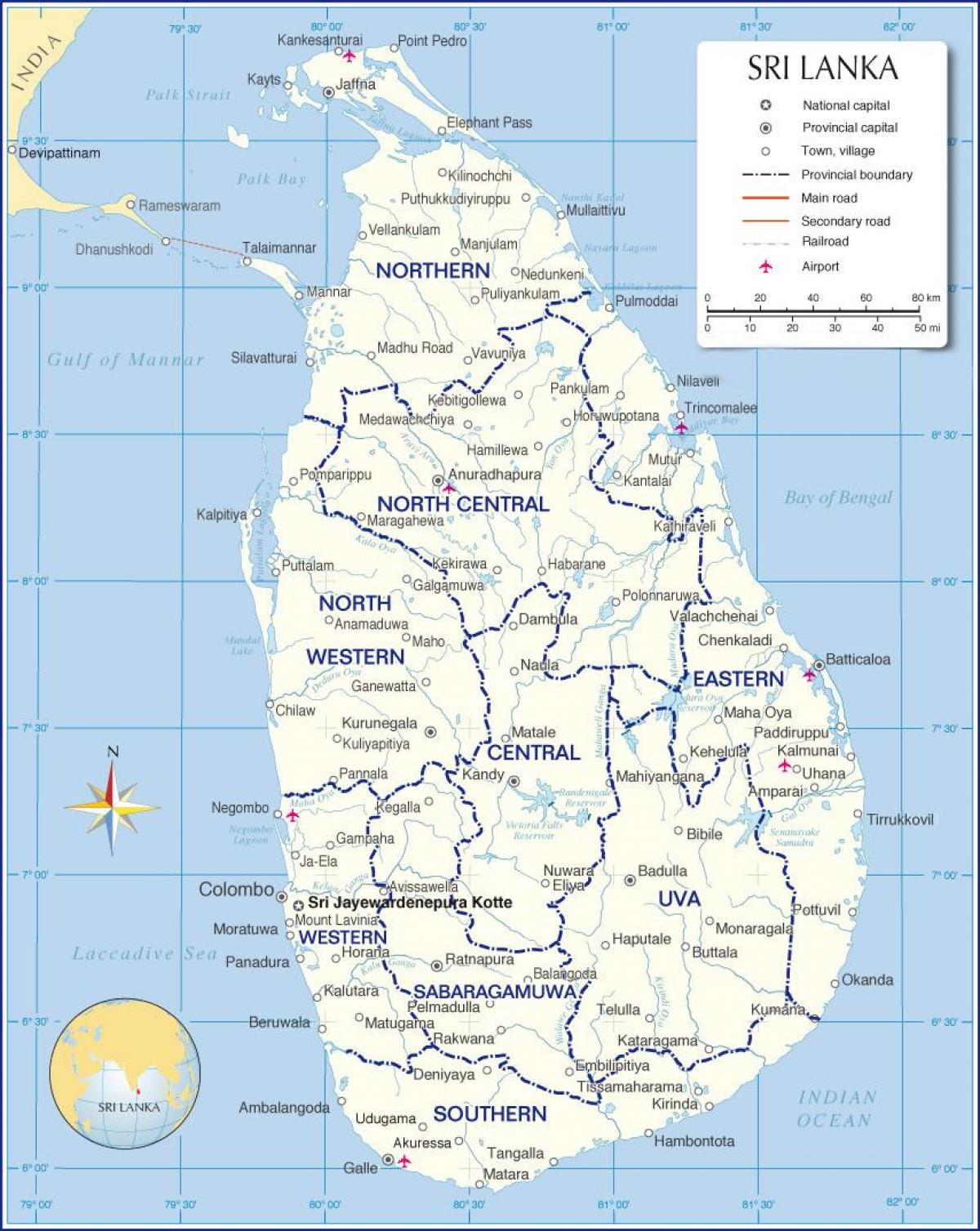 harta e aeroportet ndërkombëtare në Sri Lanka