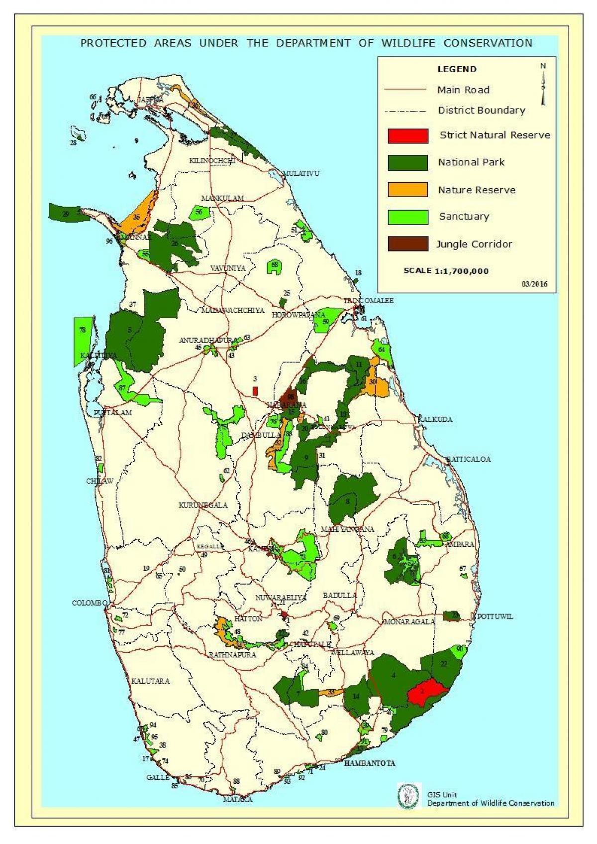 harta e parqeve kombëtare në Sri Lanka