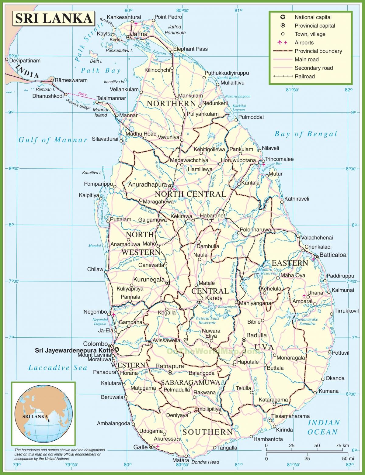 një hartë e Sri Lanka