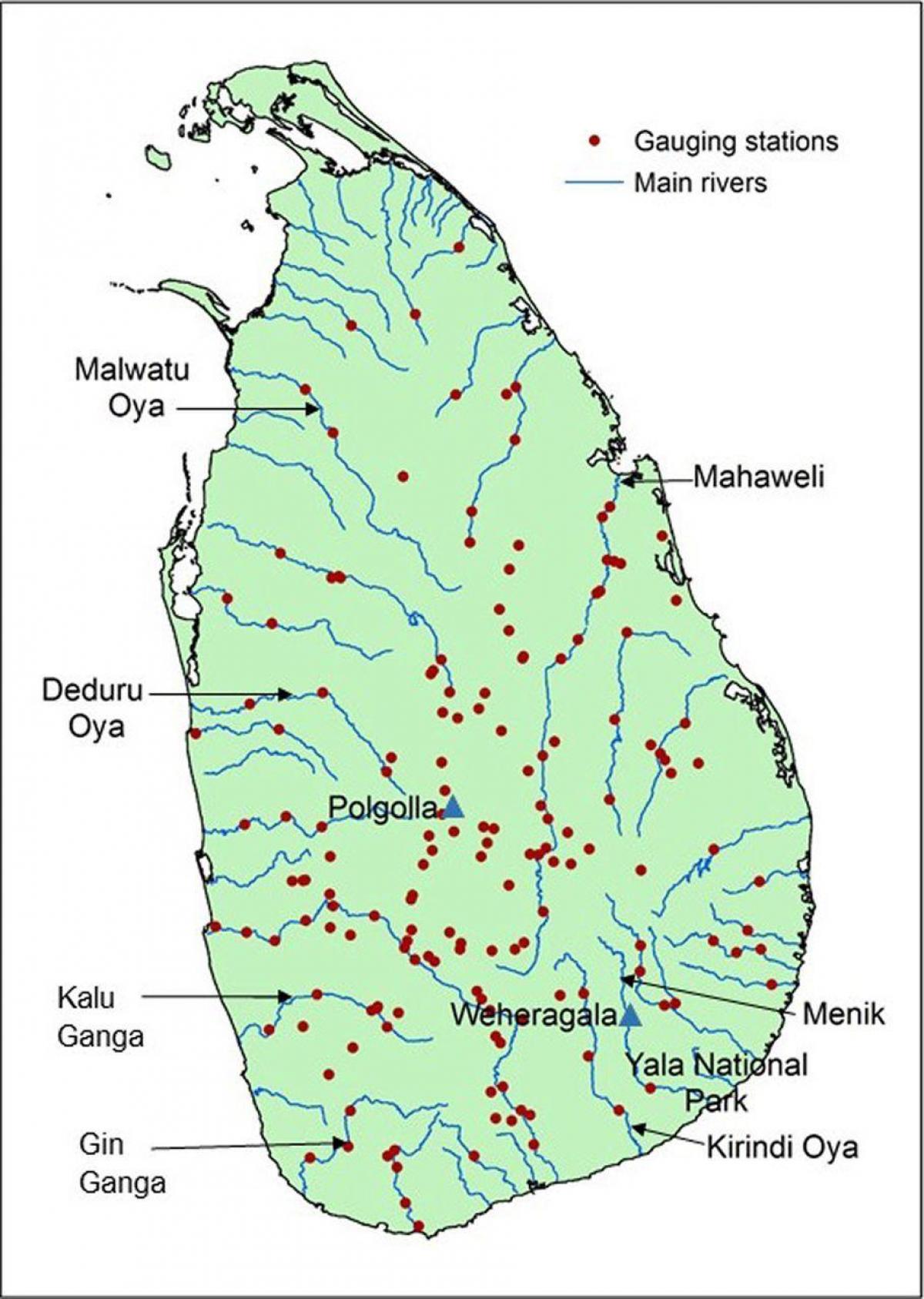 Sri Lanka lumenjtë kryesorë hartë