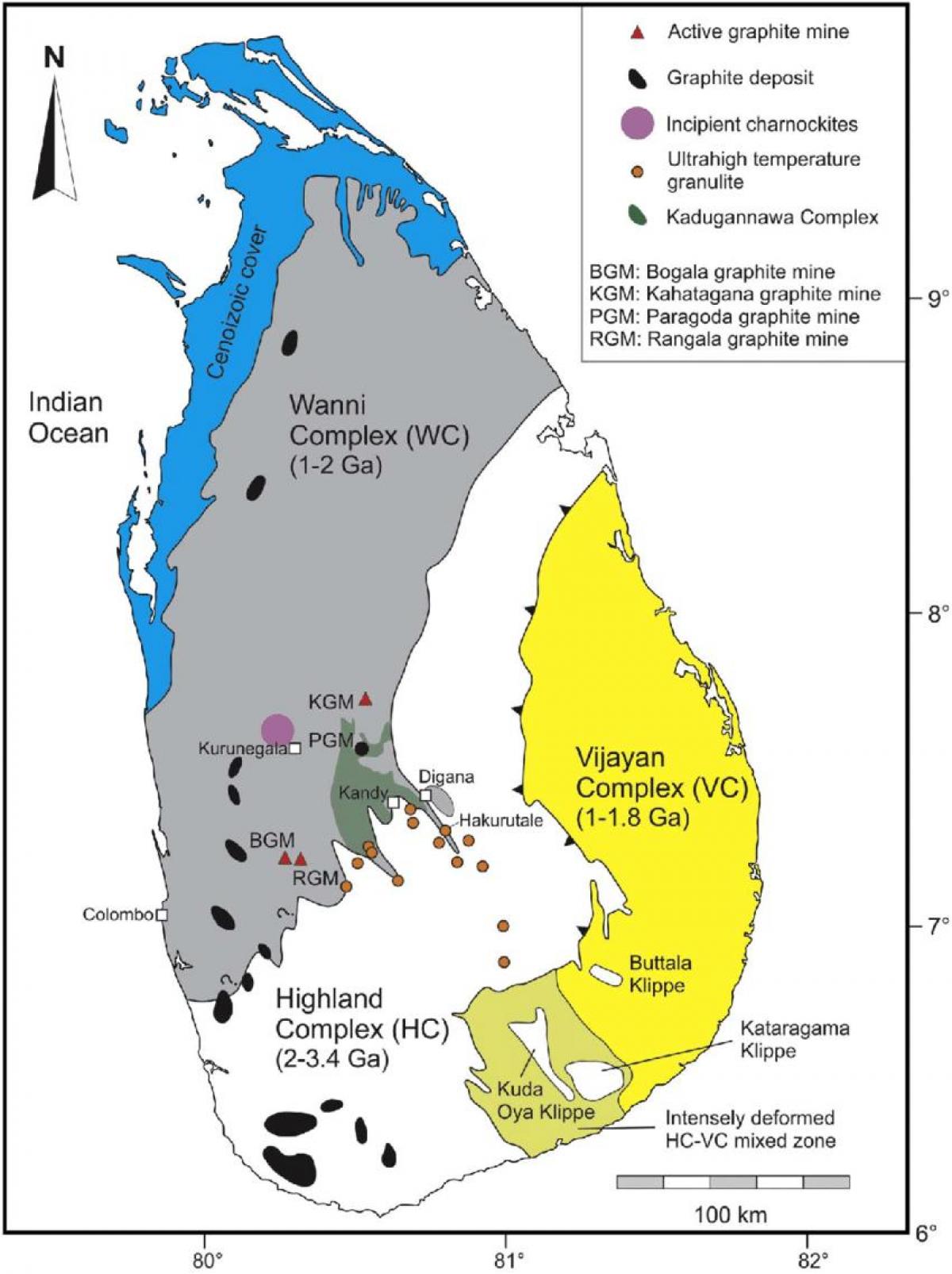 harta e mineraleve në Sri Lanka