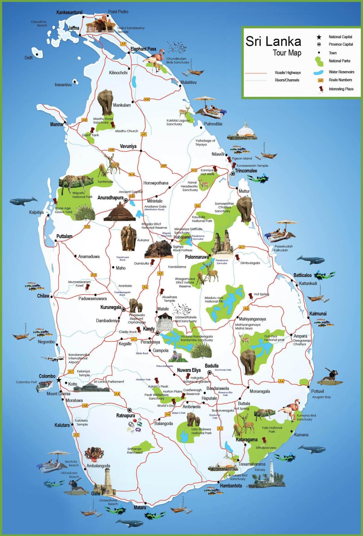 turistike vende në Sri Lanka hartë