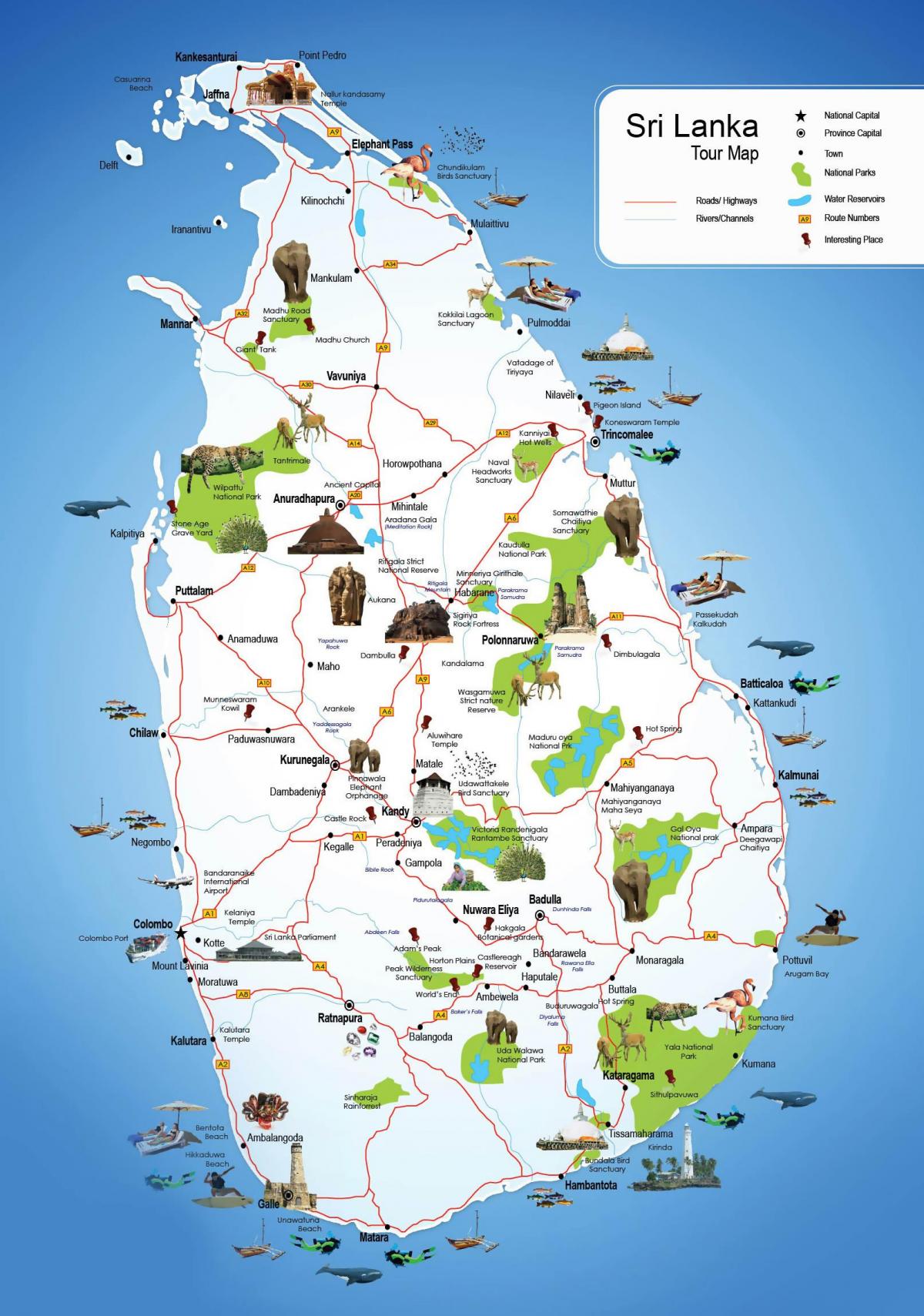 turistike vende në Sri Lanka hartë