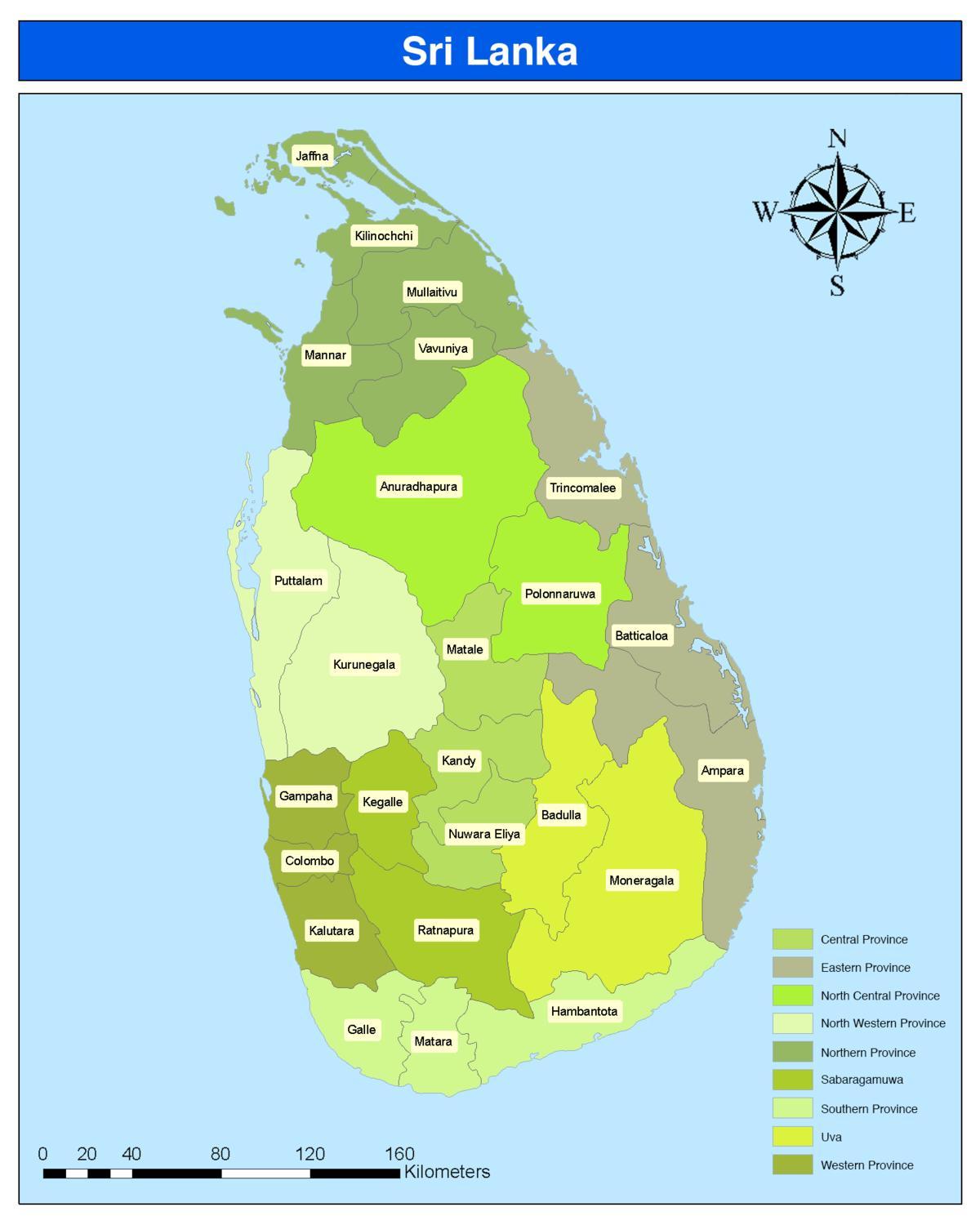 Sri Lanka qarkut hartë në sinhala