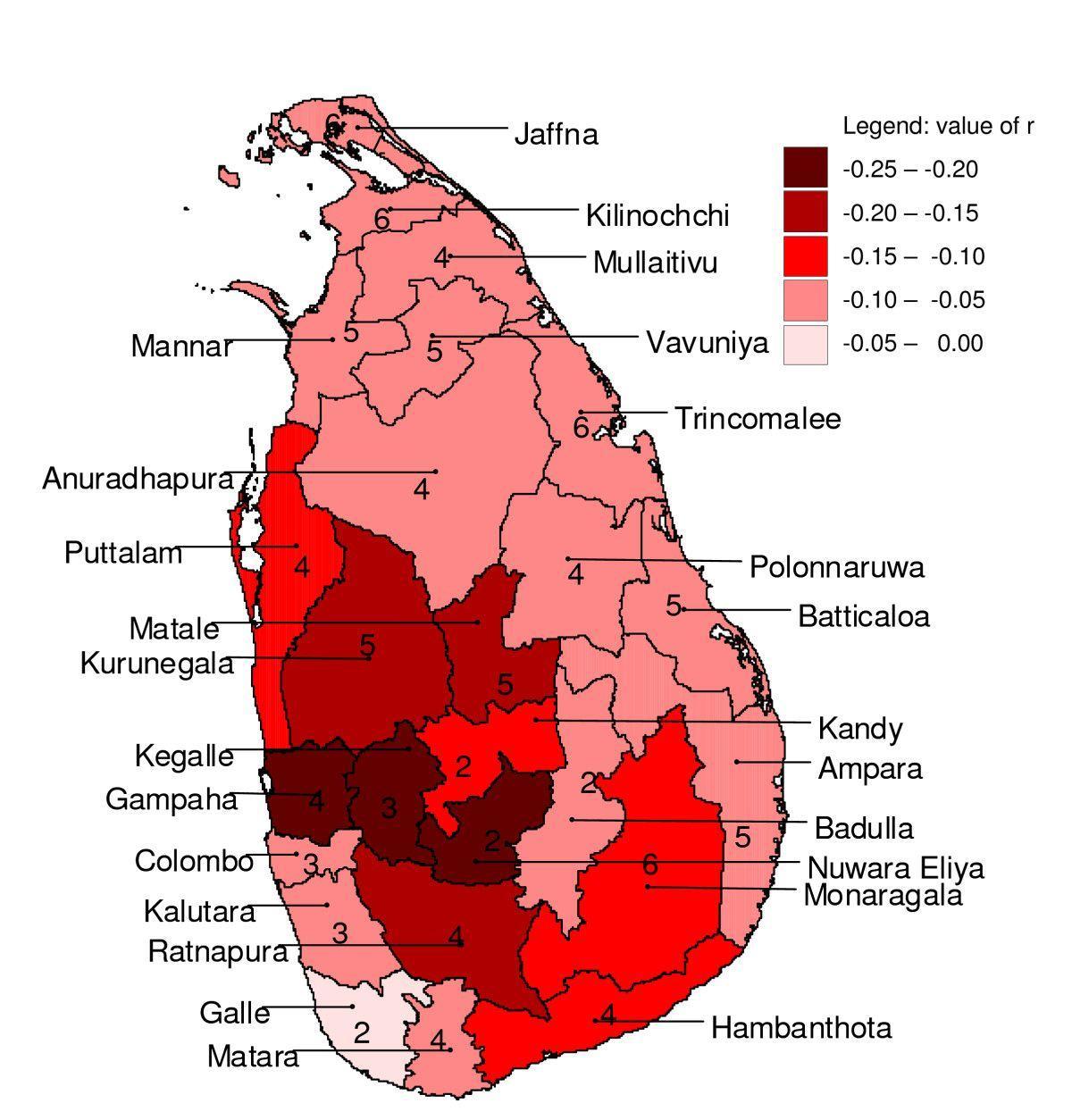 harta e Sri Lanka malaria