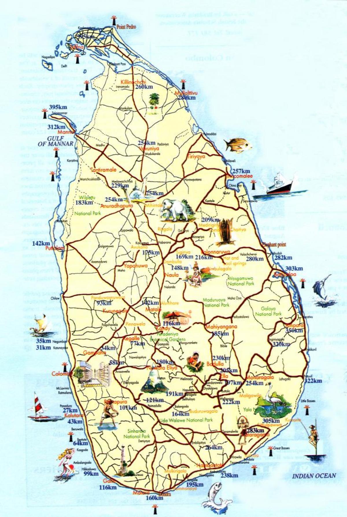 harta e Sri Lanka vendpushimet plazh