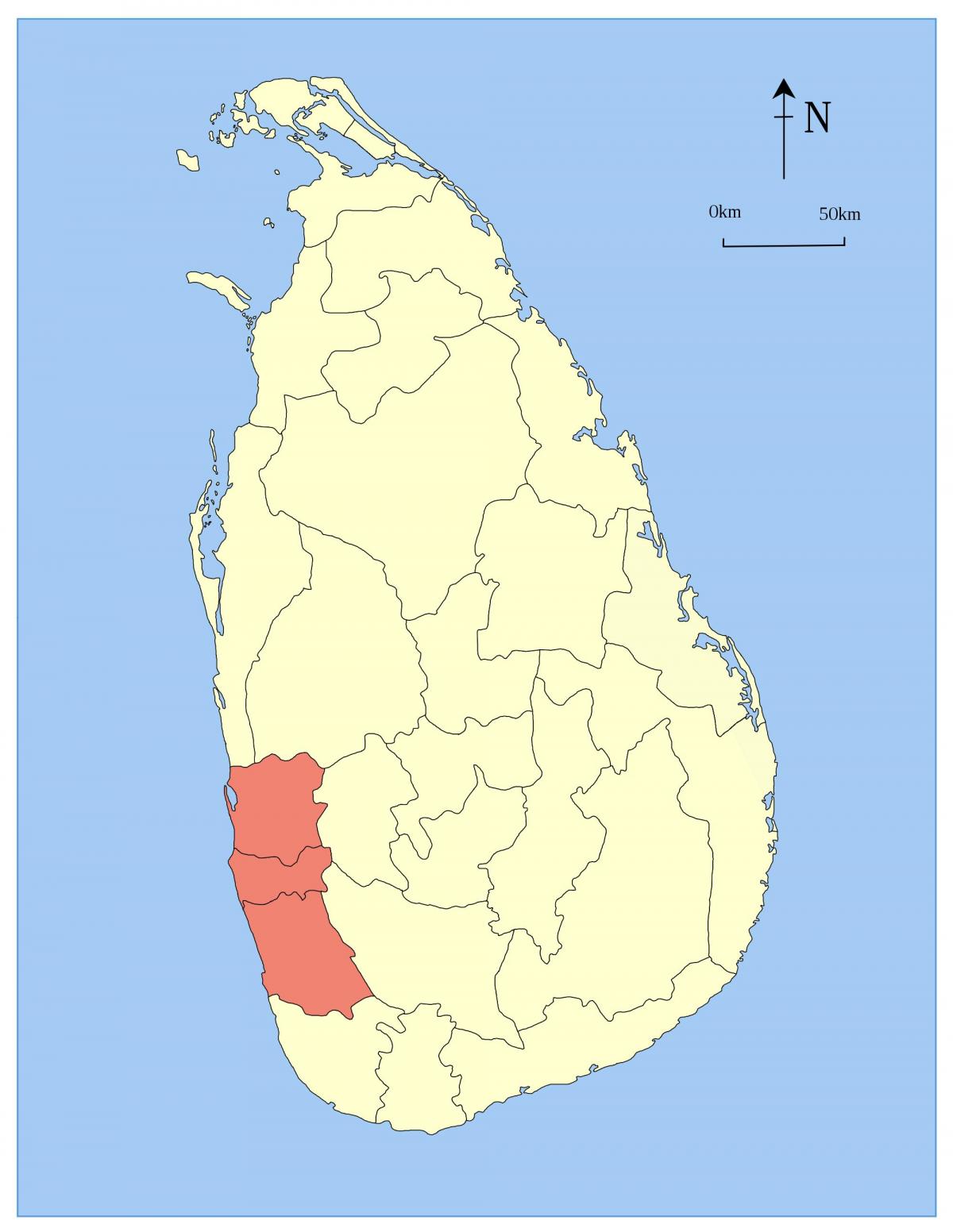 harta e Sri Lanka provincën perëndimore