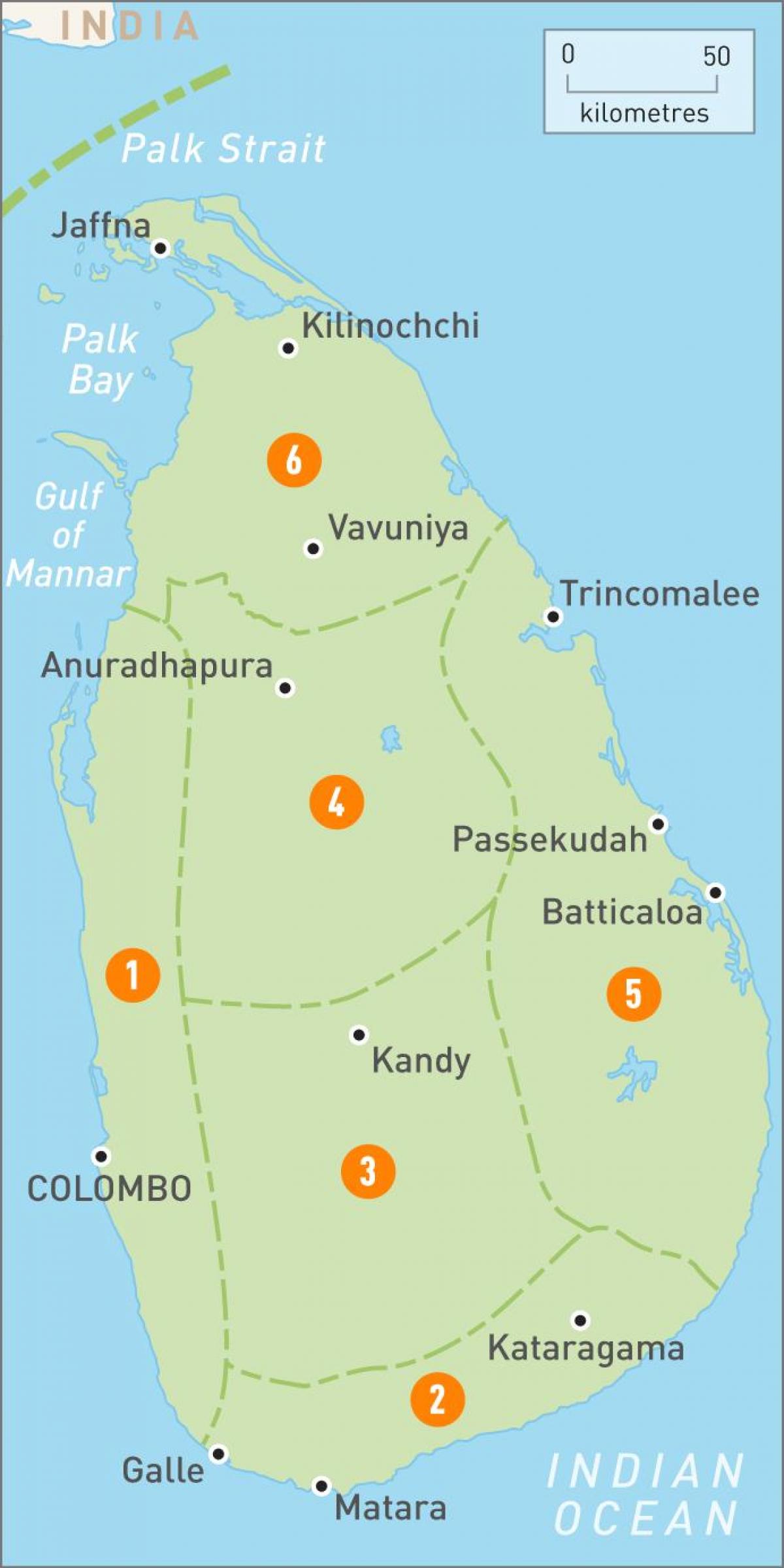 harta e Sri Lanka regjione