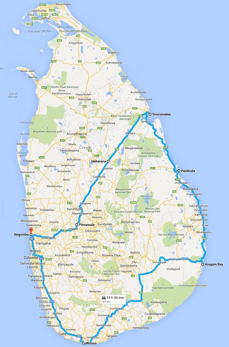 Sri Lanka më të mirë plazhet hartë