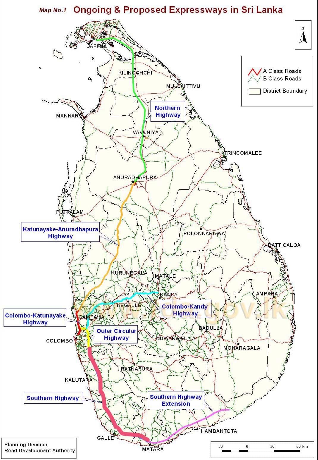 harta e Sri Lanka autostradave