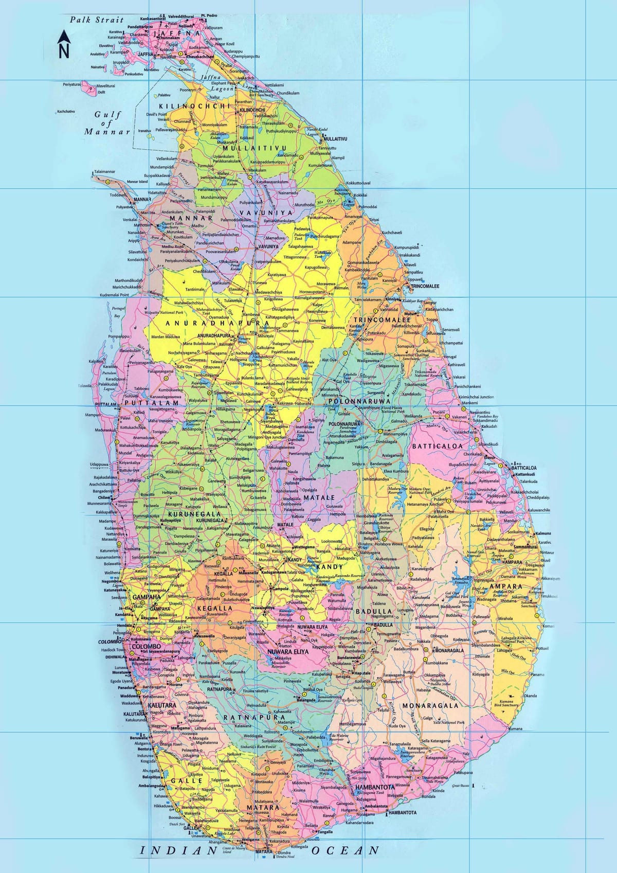 harte e detajuar e Sri Lanka me rrugët
