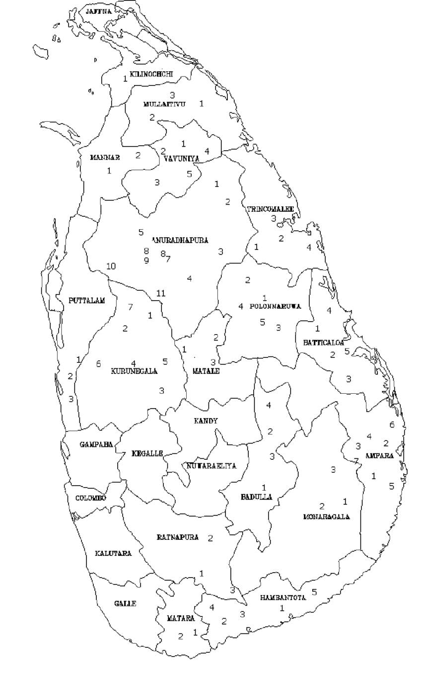 harta e Sri Lanka harta e zezë dhe e bardhë