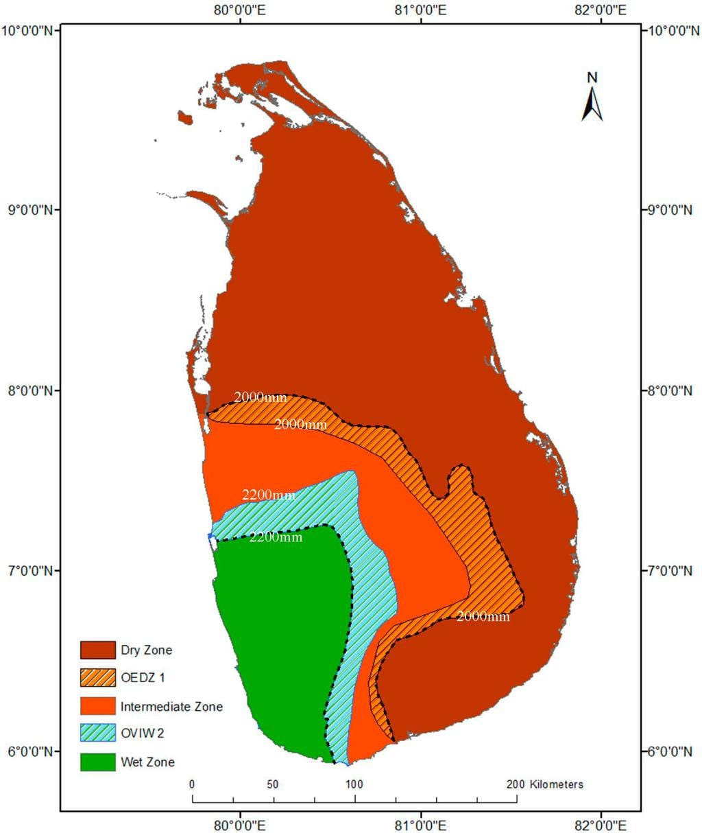 Sri Lanka klimatike të zonës hartë