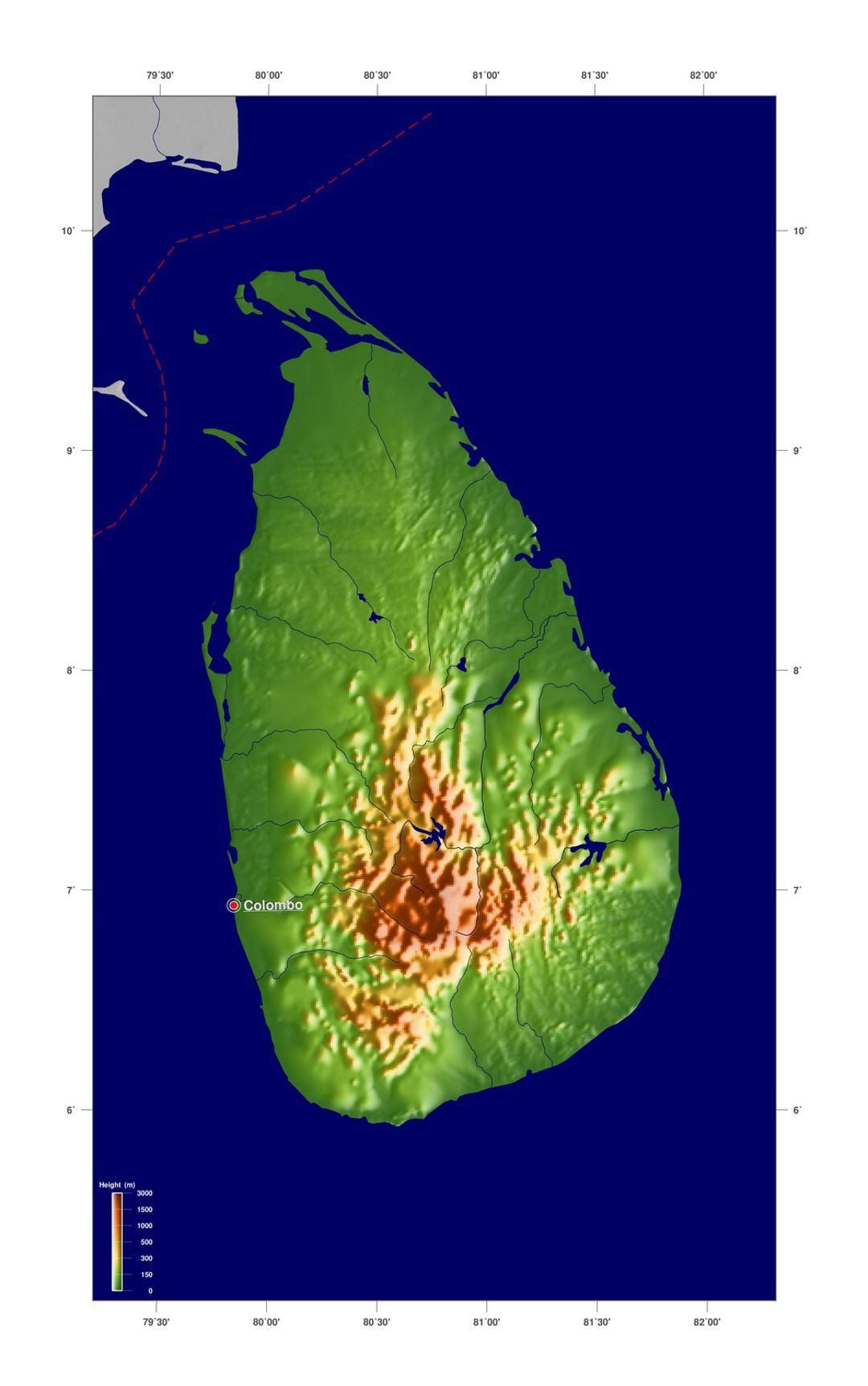 harta e Sri Lanka lartësi