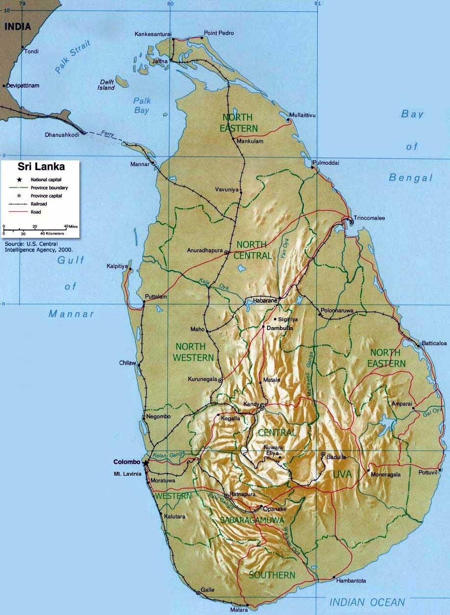 malet në Sri Lanka hartë