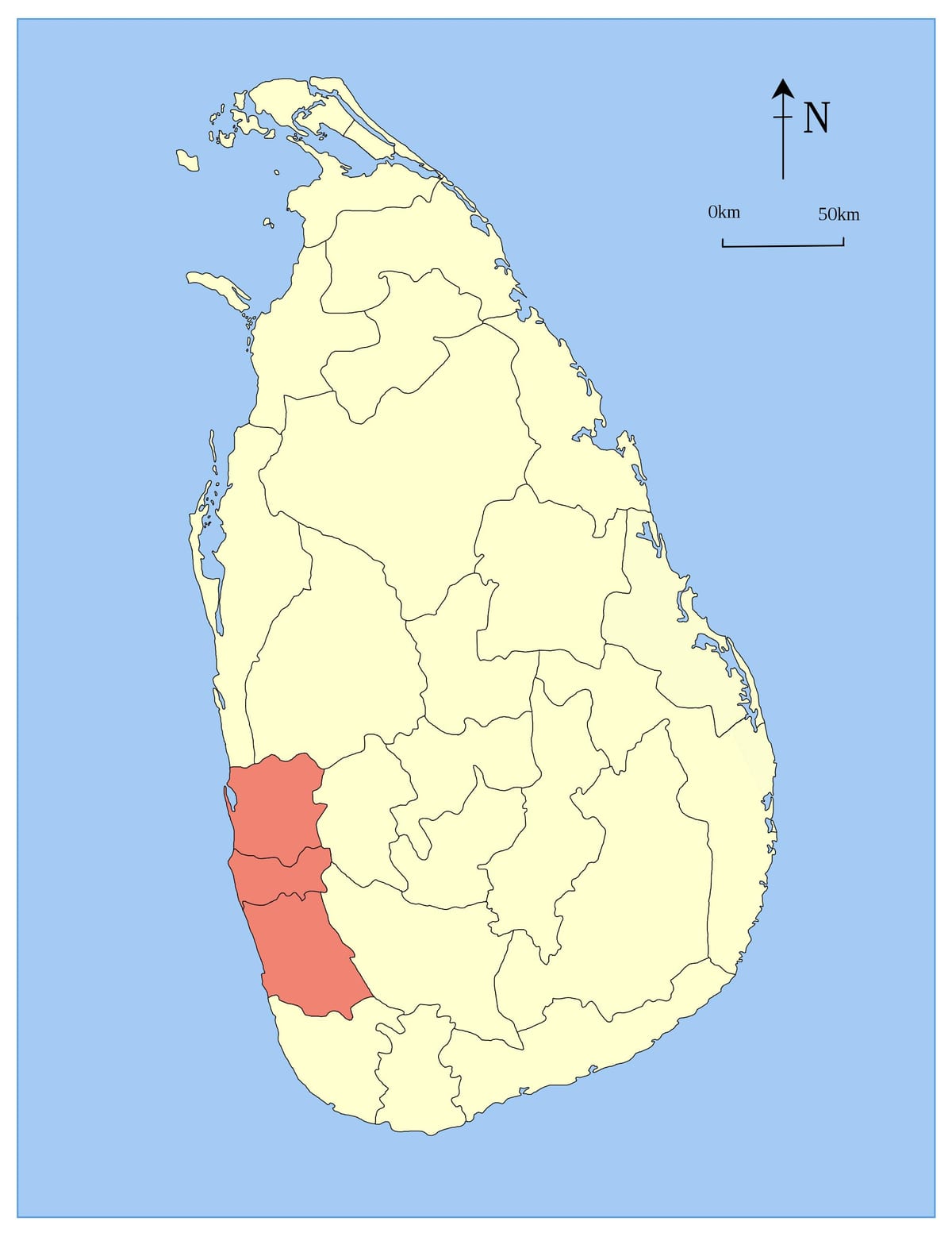 harta e Sri Lanka provincën perëndimore
