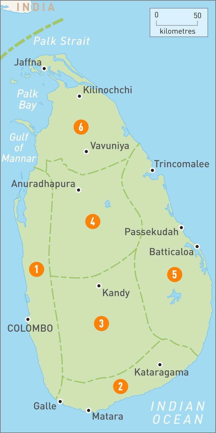 harta e Sri Lanka regjione