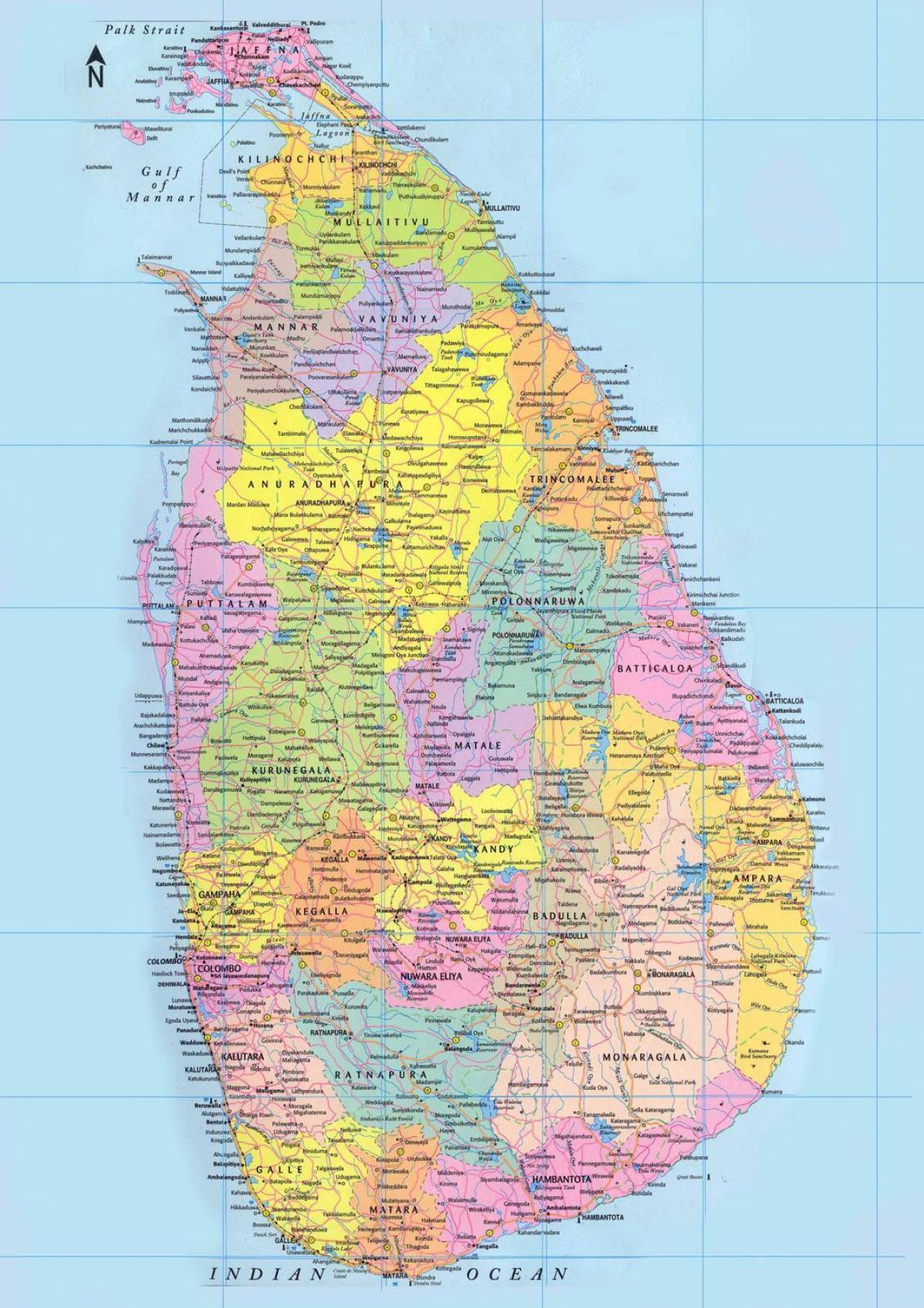 Sri Lanka hartën e rrugës largësia km