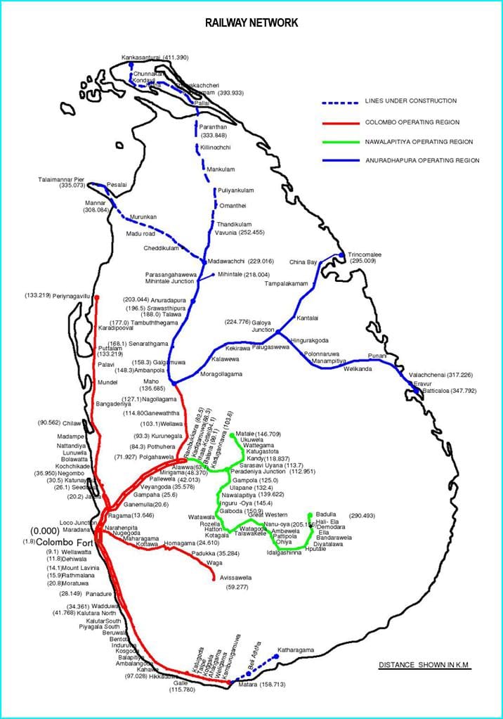 Sri Lanka rrjetin hekurudhor hartë