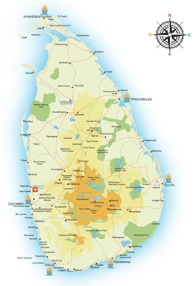 Sri Lanka pikat e interesit hartë