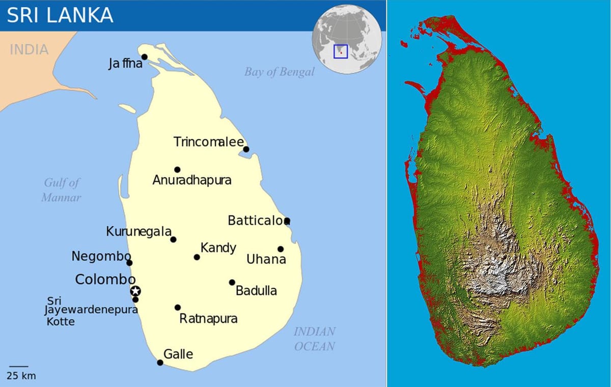 harta e Sri Lanka topografike