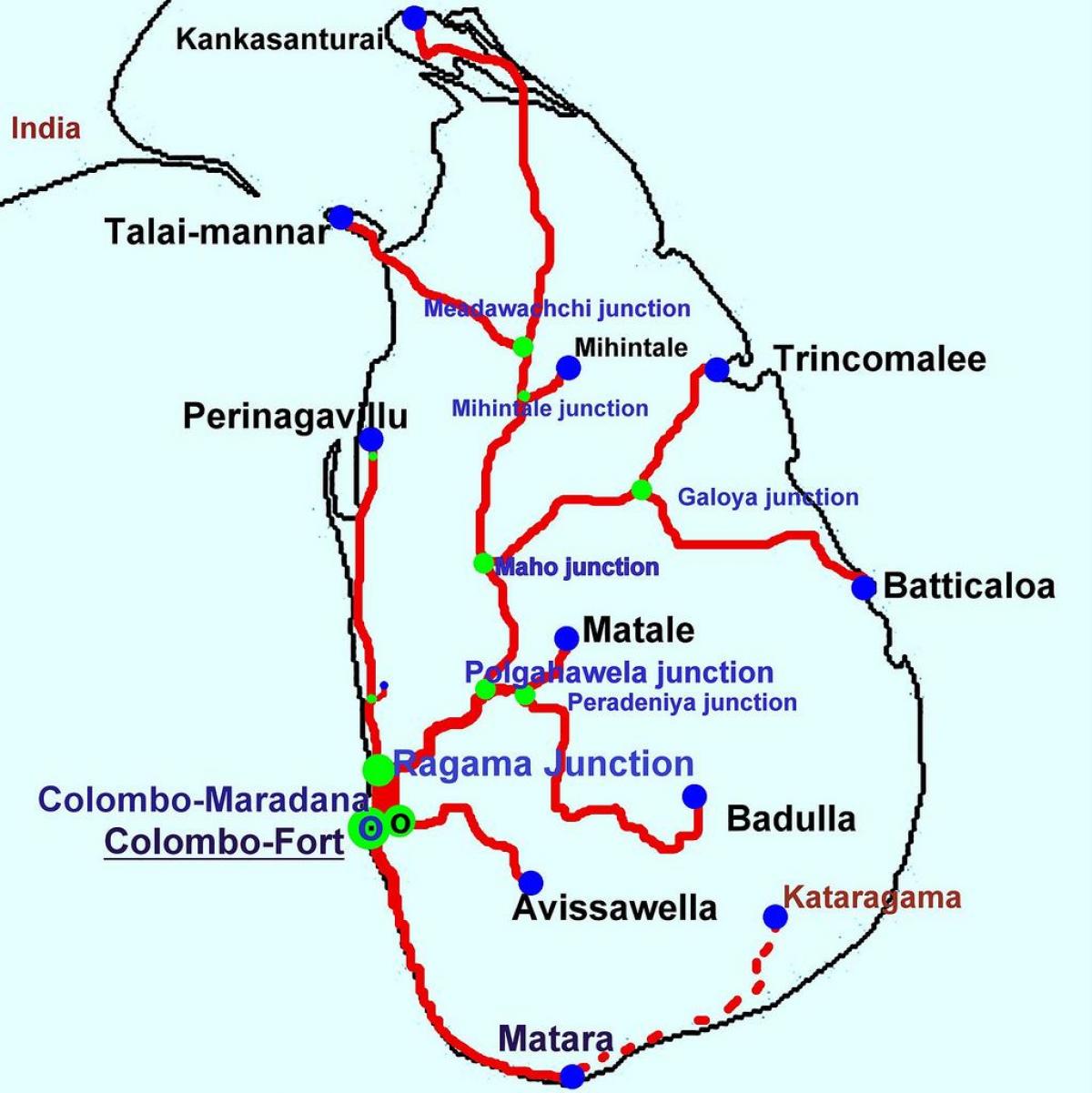 trenat në Sri Lanka hartë