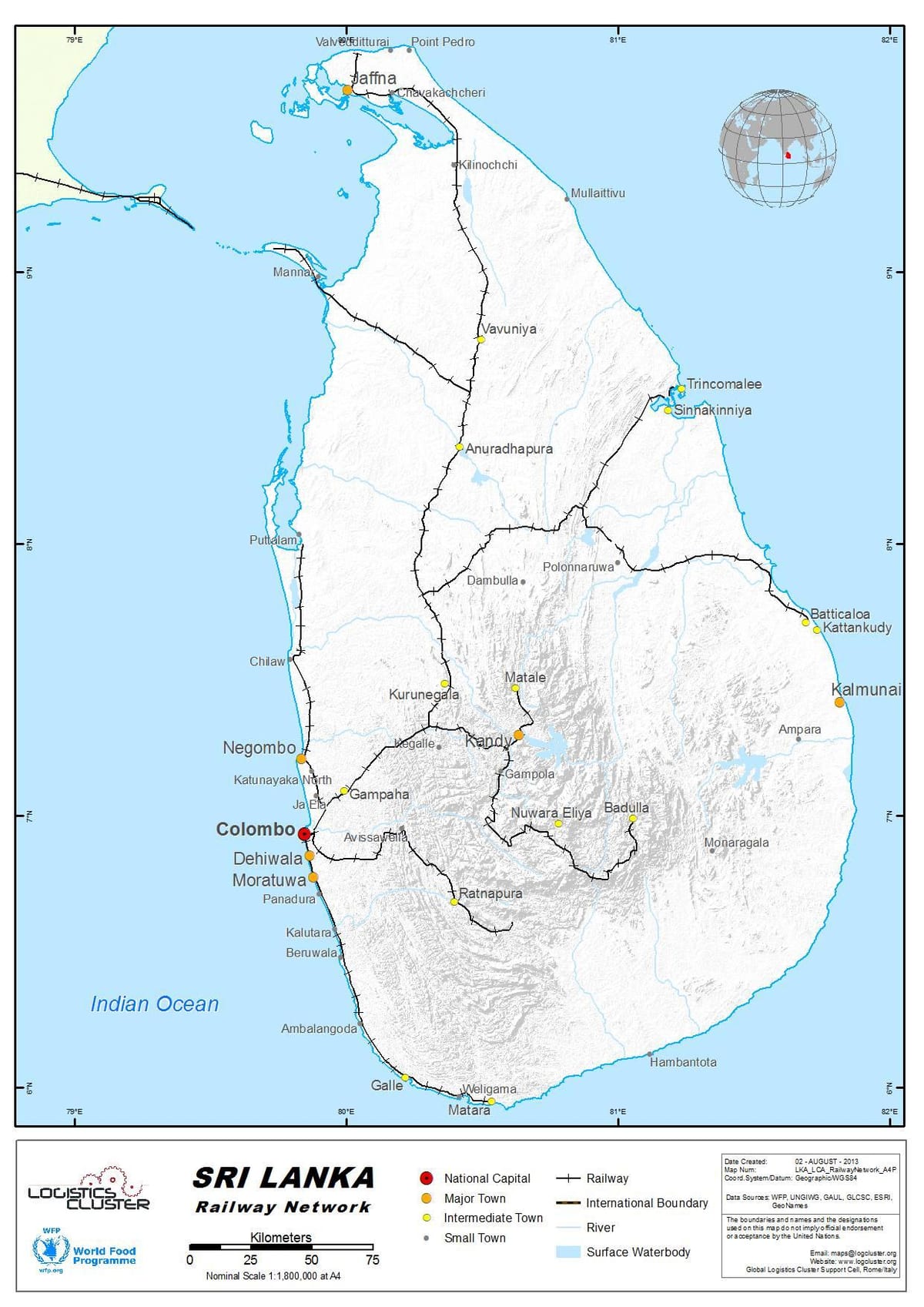 treni rrugët Sri Lanka hartë