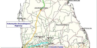 Të ri të autostradës hartë në Sri Lanka