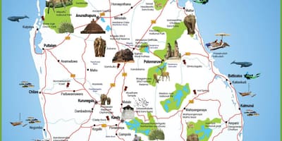 Turistike vende në Sri Lanka hartë