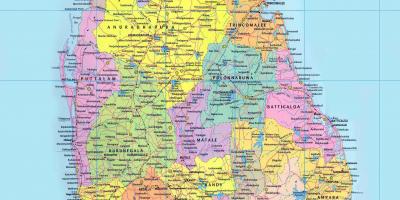 Harte e detajuar e Sri Lanka me rrugët