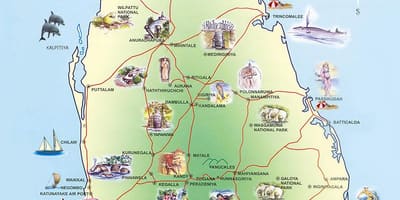 Tërheqjet turistike Sri Lanka hartë