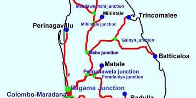 Harta e Sri Lanka linjat e trenit